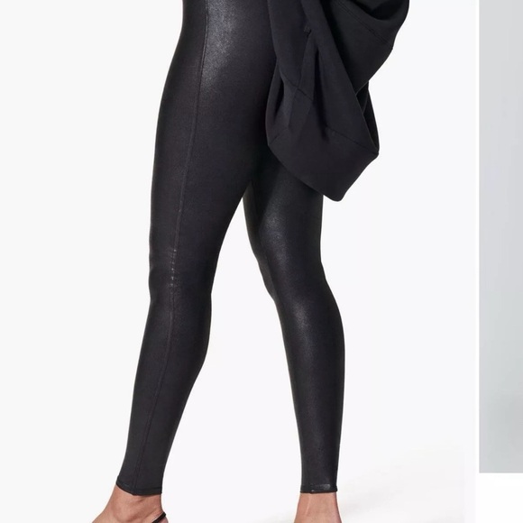 SPANX women’s black faux leather leggings leggings pants size large 10 12 - Picture 1 of 6